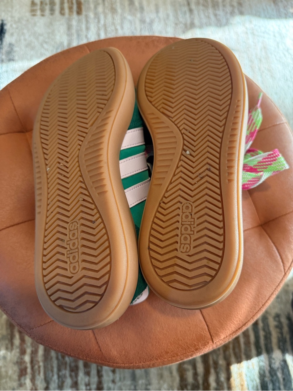 adidas Green Suede & Mesh Athletic Sneakers with Pink/Green Laces - Picture 5 of 8